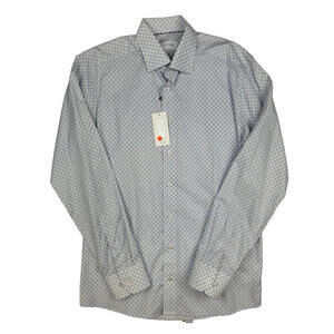 Eton Slim Fit Poplin Dress Shirt Geometric Cotton Blue White Size 42 | 16.5